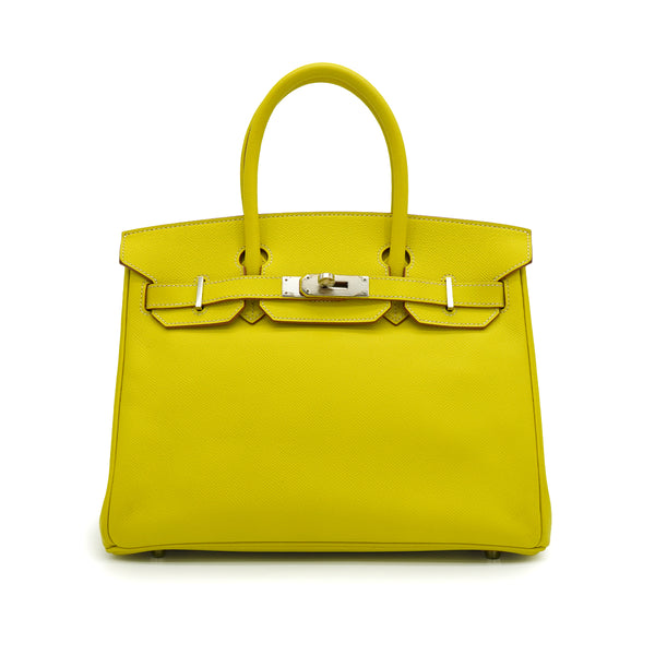 HERMES CANDY BIRKIN 30 LIME GRIS PARE EPSOM HAND BAG 2011 SQUARE O PALLADIUM HARDWARE 90342738