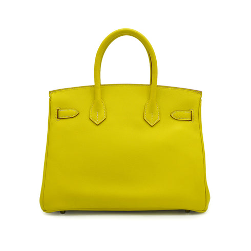 HERMES CANDY BIRKIN 30 LIME PEARL GRAY EPSOM HAND BAG 2011 SQUARE O PALLADIUM HARDWARE 90342738