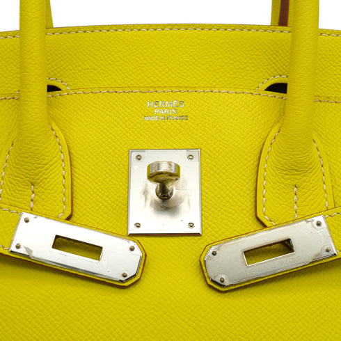 HERMES CANDY BIRKIN 30 LIME PEARL GRAY EPSOM HAND BAG 2011 SQUARE O PALLADIUM HARDWARE 90342738