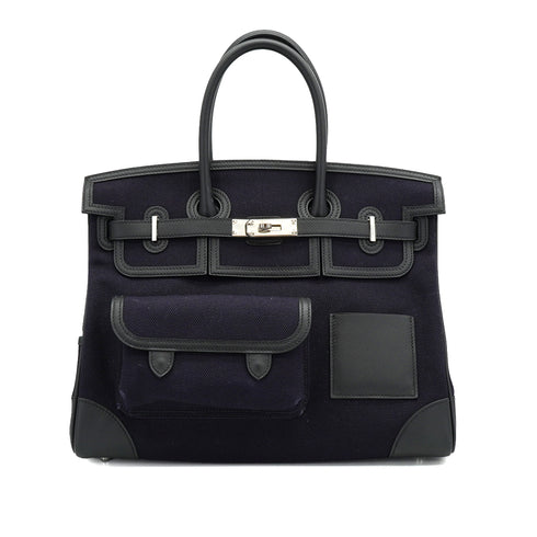 HERMES BIRKIN 35 CARGO BLUE MARINE BALCK VEAU SWIFT TOILE H HAND BAG 2020 Y PALLADIUM HARDWARE 90335037