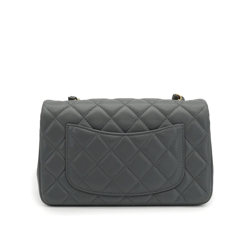CHANEL MINI MATELASSE CHAIN SHOULDER BAG GRAY LAMB SKIN GOLD HARDWARE 90334152