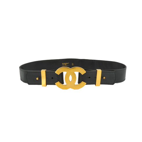 VINTEGE CHANEL BELT LEATHER COCOMARK BLACK ACCESSORY 96A 90335807