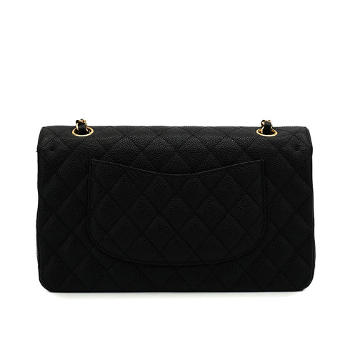 CHANEL CLASSIC FLAP MEDIUM CHAIN SHOULDER BAG BLACK CAVIR SKIN GOLD HARDWARE 90344385