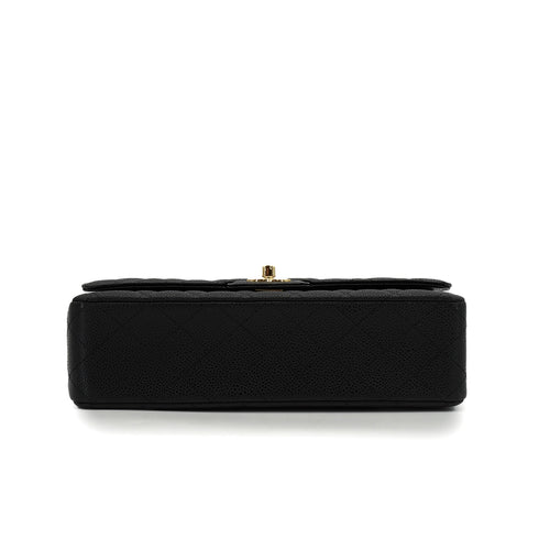 CHANEL CLASSIC FLAP MEDIUM CHAIN SHOULDER BAG BLACK CAVIR SKIN GOLD HARDWARE 90344385