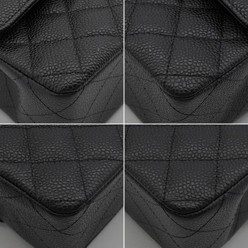 CHANEL CLASSIC FLAP MEDIUM CHAIN SHOULDER BAG BLACK CAVIR SKIN GOLD HARDWARE 90344385