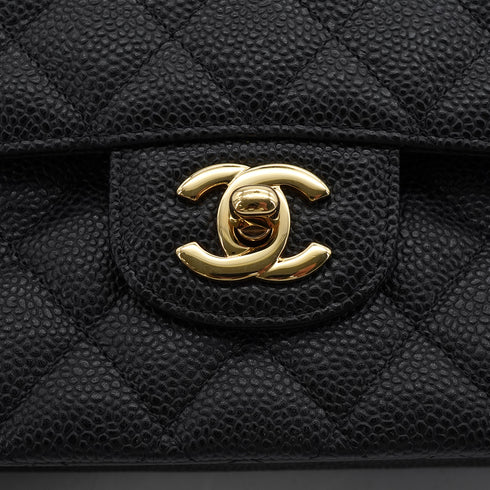 CHANEL CLASSIC FLAP MEDIUM CHAIN SHOULDER BAG BLACK CAVIR SKIN GOLD HARDWARE 90344385