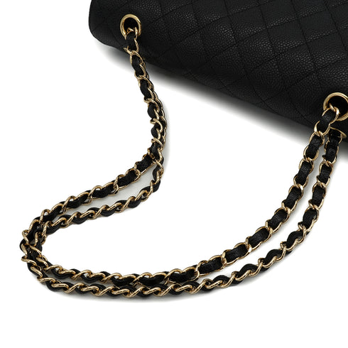 CHANEL CLASSIC FLAP MEDIUM CHAIN SHOULDER BAG BLACK CAVIR SKIN GOLD HARDWARE 90344385