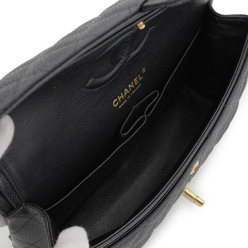 CHANEL CLASSIC FLAP MEDIUM CHAIN SHOULDER BAG BLACK CAVIR SKIN GOLD HARDWARE 90344385
