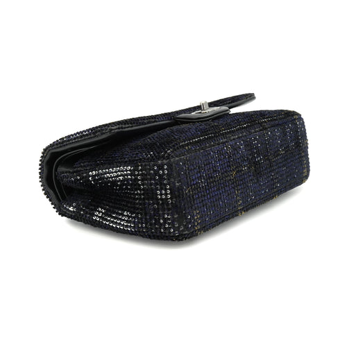 CHANEL CLASSIC FLAP MEDIUM CHAIN SHOULDER BAG BLACK SILVER SEQUINS LEATHER SILVER HARDWARE 90340129