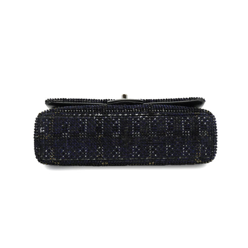 CHANEL CLASSIC FLAP MEDIUM CHAIN SHOULDER BAG BLACK SILVER SEQUINS LEATHER SILVER HARDWARE 90340129