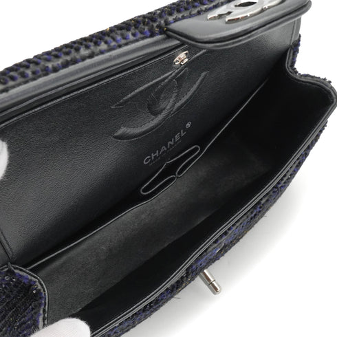 CHANEL CLASSIC FLAP MEDIUM CHAIN SHOULDER BAG BLACK SILVER SEQUINS LEATHER SILVER HARDWARE 90340129