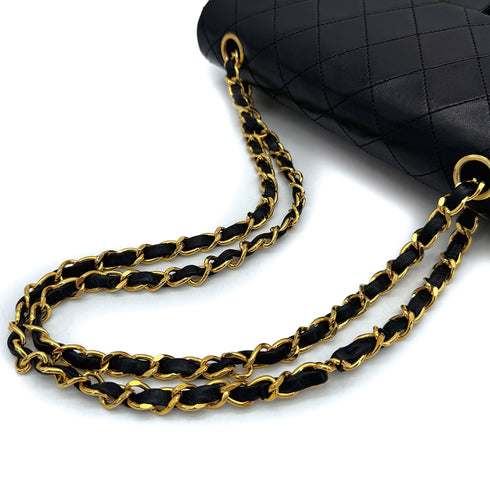 CHANEL CLASSIC FLAP SMALL CHAIN SHOULDER BAG BLACK LAMB SKIN GOLD HARDWARE 90312694