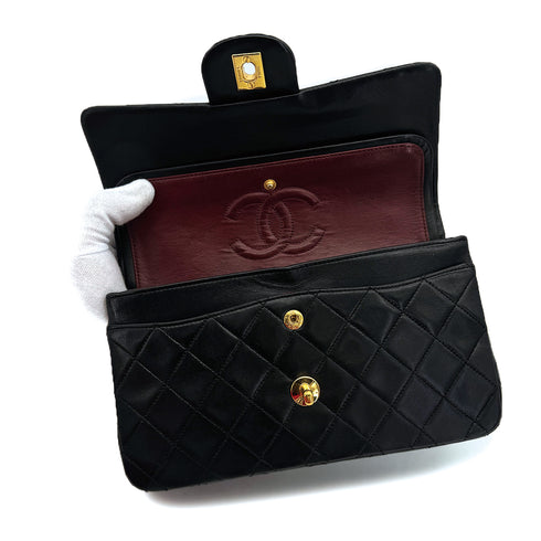 CHANEL CLASSIC FLAP SMALL CHAIN SHOULDER BAG BLACK LAMB SKIN GOLD HARDWARE 90312694