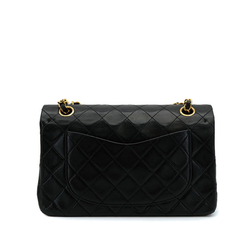 CHANEL CLASSIC FLAP SMALL CHAIN SHOULDER BAG BLACK LAMB SKIN GOLD HARDWARE 90312694