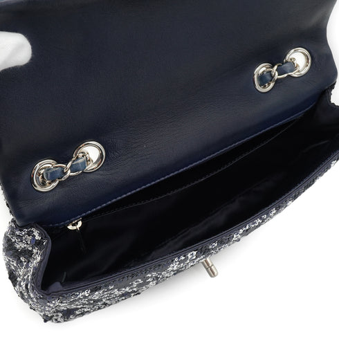 CHANEL COCOMARK CHAIN SHOULDER BAG NAVY WHITE SEQUINS LEATHER SILVER HARDWARE 90334159