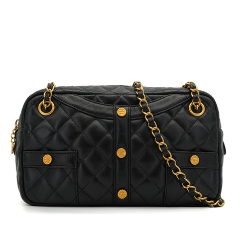 CHANEL MADEMOISELLE CHAIN SHOULDER JACKET BAG BLACK LAMB SKIN GOLD HARDWARE 90340369