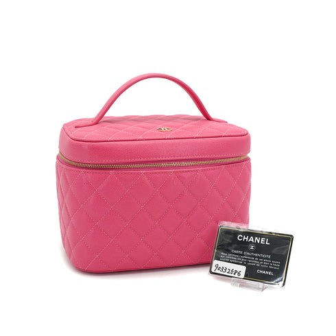 CHANEL MATELASSE VANITY HAND BAG PINK CAVIAR SKIN GOLD HARDWARE 90332586