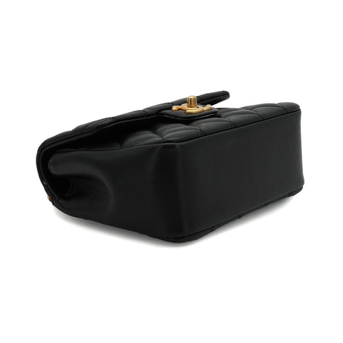 CHANEL MINI MATELASSE CHAIN SHOULDER BAG FAUX PEARL BLACK LAMB SKIN GOLD HARDWARE 90340178