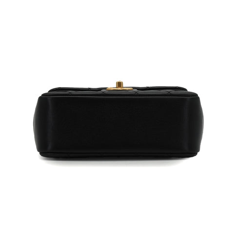 CHANEL MINI MATELASSE CHAIN SHOULDER BAG FAUX PEARL BLACK LAMB SKIN GOLD HARDWARE 90340178