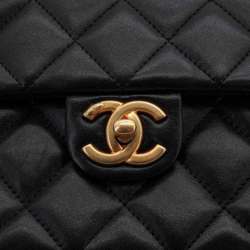 CHANEL MINI MATELASSE CHAIN SHOULDER BAG FAUX PEARL BLACK LAMB SKIN GOLD HARDWARE 90340178