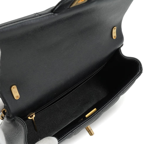 CHANEL MINI MATELASSE CHAIN SHOULDER BAG FAUX PEARL BLACK LAMB SKIN GOLD HARDWARE 90340178