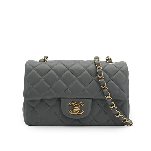 CHANEL MINI MATELASSE CHAIN SHOULDER BAG GRAY LAMB SKIN GOLD HARDWARE 90334152