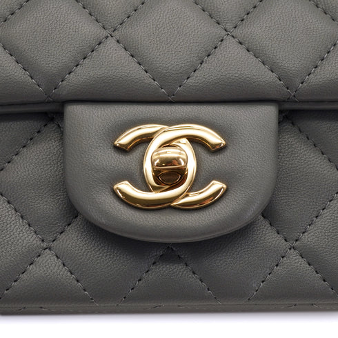 CHANEL MINI MATELASSE CHAIN SHOULDER BAG GRAY LAMB SKIN GOLD HARDWARE 90334152