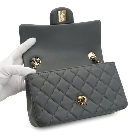 CHANEL MINI MATELASSE CHAIN SHOULDER BAG GRAY LAMB SKIN GOLD HARDWARE 90334152