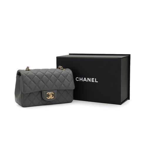 CHANEL MINI MATELASSE CHAIN SHOULDER BAG GRAY LAMB SKIN GOLD HARDWARE 90334152
