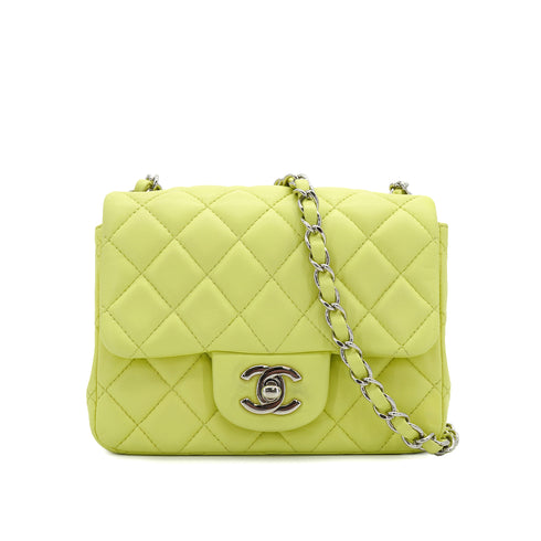 CHANEL MINI SQUARE 17 CHAIN SHOULDER BAG YELLOW LAMB SKIN SILVER HARDWARE 90333724