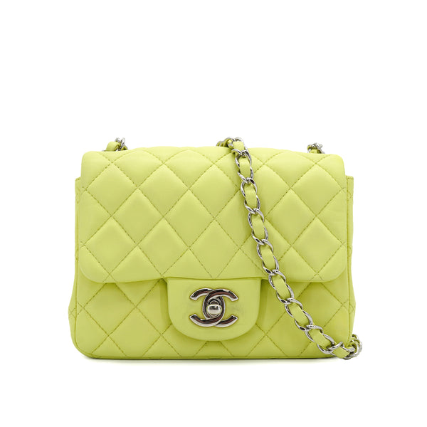CHANEL MINI SQUARE 17 CHAIN SHOULDER BAG YELLOW LAMB SKIN SILVER HARDWARE 90333724