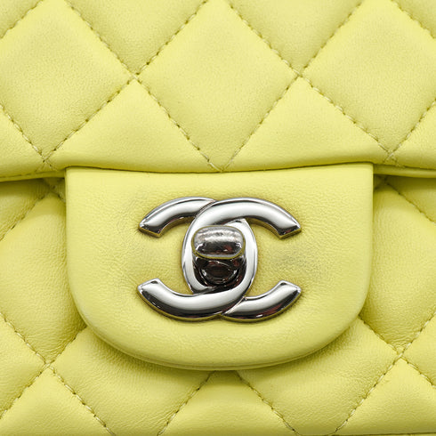 CHANEL MINI SQUARE 17 CHAIN SHOULDER BAG YELLOW LAMB SKIN SILVER HARDWARE 90333724