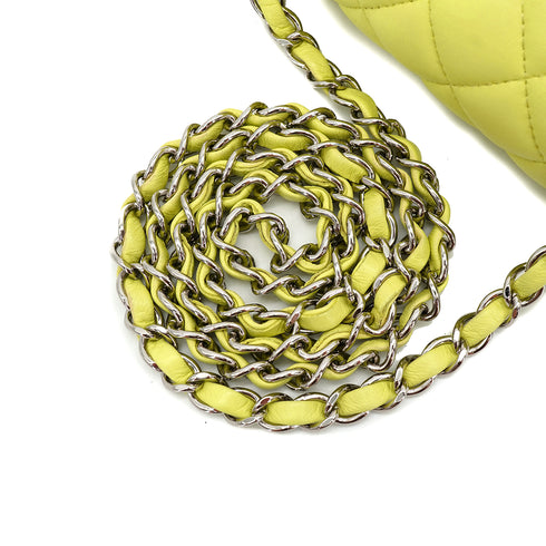 CHANEL MINI SQUARE 17 CHAIN SHOULDER BAG YELLOW LAMB SKIN SILVER HARDWARE 90333724