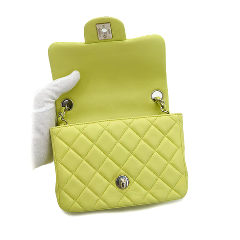 CHANEL MINI SQUARE 17 CHAIN SHOULDER BAG YELLOW LAMB SKIN SILVER HARDWARE 90333724