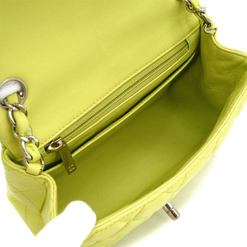CHANEL MINI SQUARE 17 CHAIN SHOULDER BAG YELLOW LAMB SKIN SILVER HARDWARE 90333724