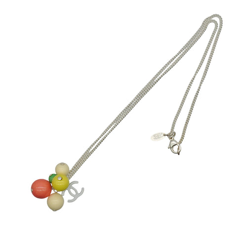 CHANEL NECKLACE BEADS COCOMARK SILVER ACCESSORY 04C 90338373