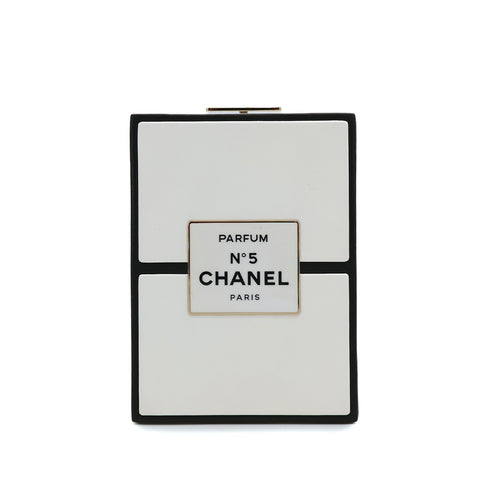 CHANEL N°5 PERFUME BOX CLUTCH CHAIN SHOULDER BAG BLACK WHITE LEATHER 90312939_japan