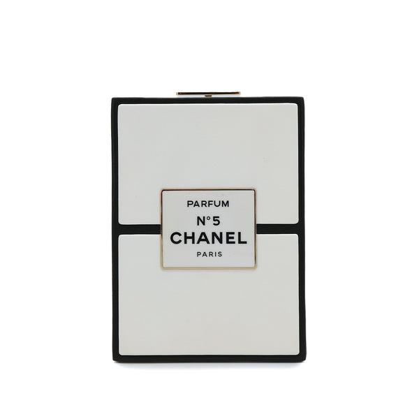 CHANEL N°5 PERFUME BOX CLUTCH CHAIN SHOULDER BAG BLACK WHITE LEATHER 90312939_japan