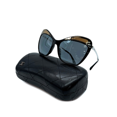 CHANEL SUNGLASSES COCOMARK BUTTERFLY SHAPED SILVER BLACK EYEWEAR 90316889