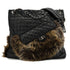 CHANEL 2.55 FAUX FUR CHAIN HAND SHOULDER BAG BLACK LEATHER SILVER HARDWARE 90328471