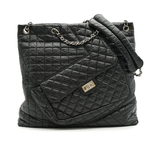 CHANEL 2.55 GIRDLE CABAS TOTE BAG LEATHER SILVER HARDWARE 90337656