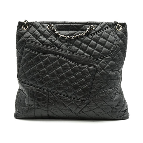 CHANEL 2.55 GIRDLE CABAS TOTE BAG LEATHER SILVER HARDWARE 90337656