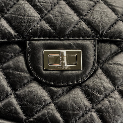CHANEL 2.55 MATELASSE CHAIN HAND SHOULDER BAG BLACK LEATHER SILVER HARDWARE 90322777