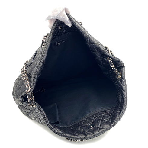 CHANEL 2.55 MATELASSE CHAIN HAND SHOULDER BAG BLACK LEATHER SILVER HARDWARE 90322777