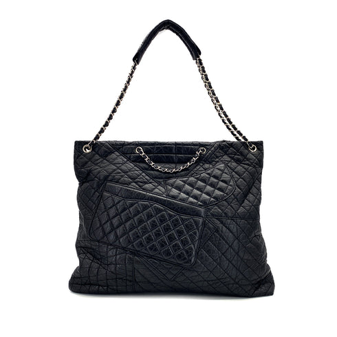 CHANEL 2.55 MATELASSE CHAIN HAND SHOULDER BAG BLACK LEATHER SILVER HARDWARE 90322777