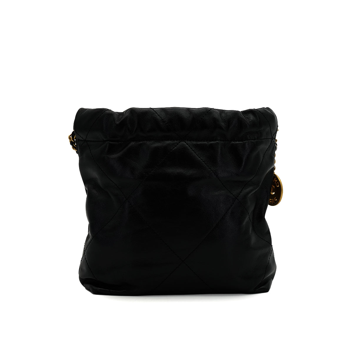 CHANEL 22 MINI CHAIN SHOULDER BAG BLACK LAMB SKIN GOLD HARDWARE