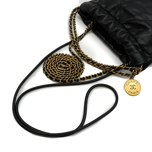 CHANEL 22 MINI CHAIN SHOULDER BAG BLACK LAMB SKIN GOLD HARDWARE 90337664