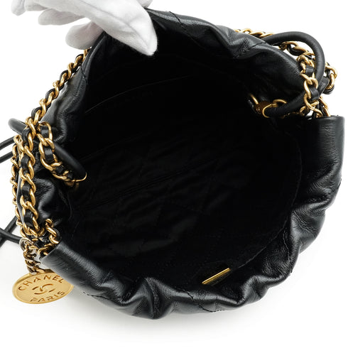 CHANEL 22 MINI CHAIN SHOULDER BAG BLACK LAMB SKIN GOLD HARDWARE 90337664