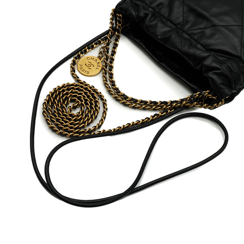 CHANEL 22 MINI CHAIN SHOULDER BAG BLACK LAMB SKIN GOLD GOLD HARDWARE 90337665