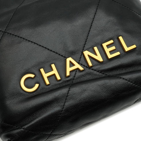 CHANEL 22 MINI CHAIN SHOULDER BAG BLACK LAMB SKIN GOLD GOLD HARDWARE 90337665